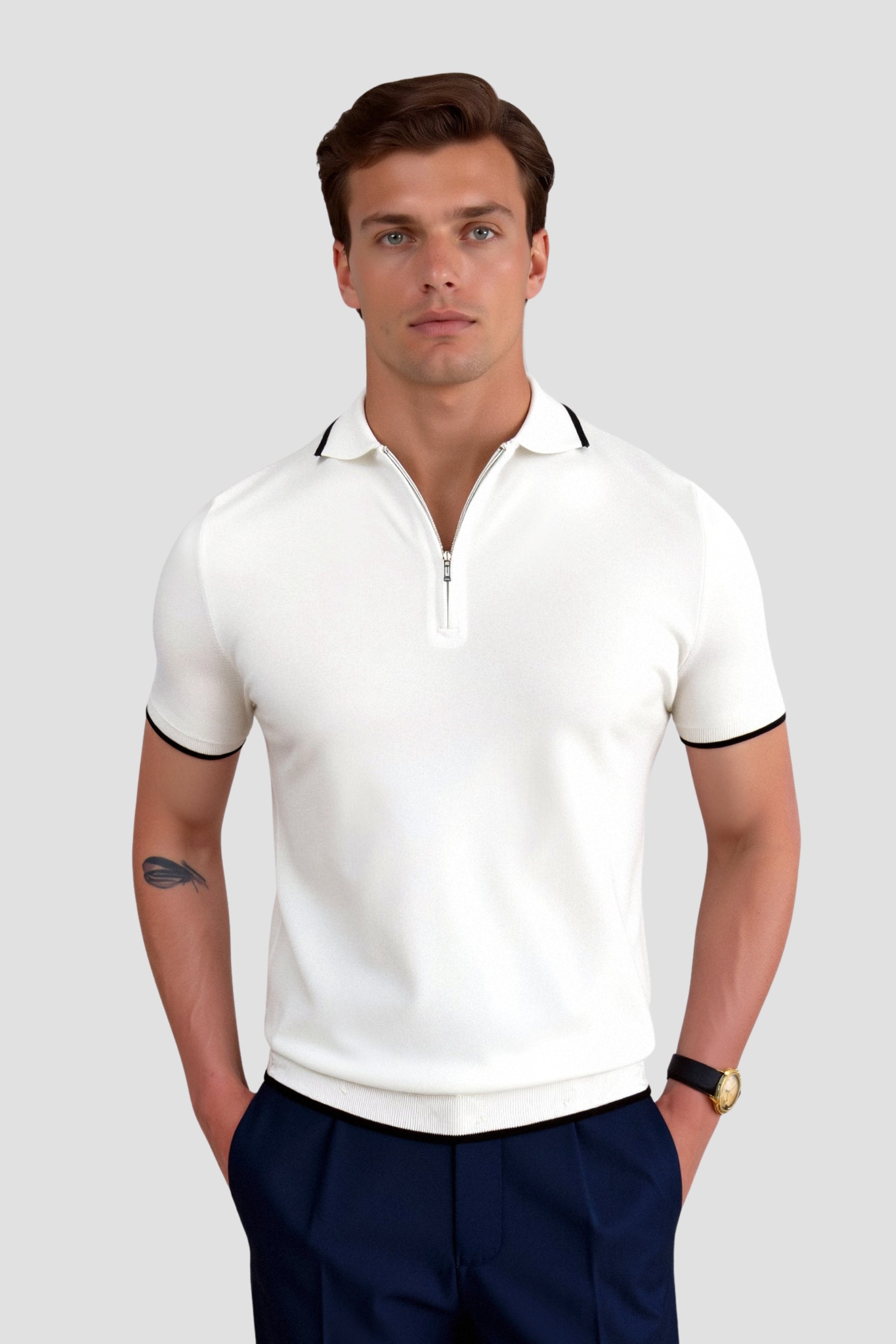 Polo de golf de punto con cremallera de un cuarto de NOBA