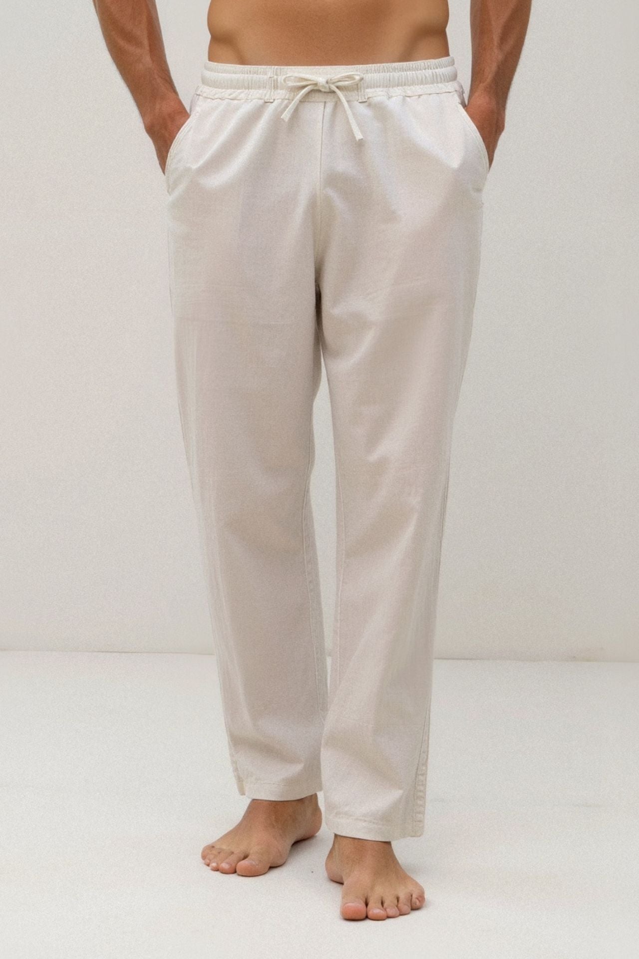 Pantalones con cordón de mezcla de algodón y lino NOBA