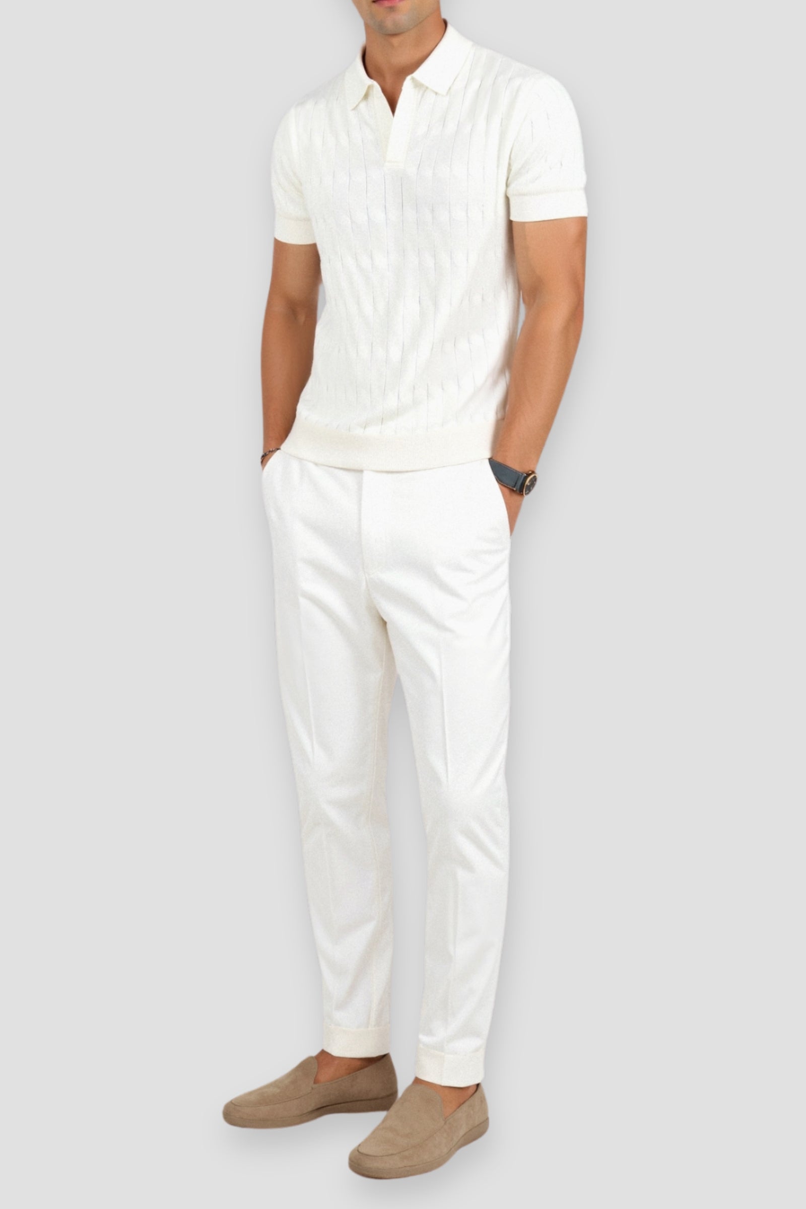 Polo de punto trenzado con cuello en V Premium de NOBA