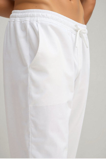 Pantalones con cordón de mezcla de algodón y lino NOBA