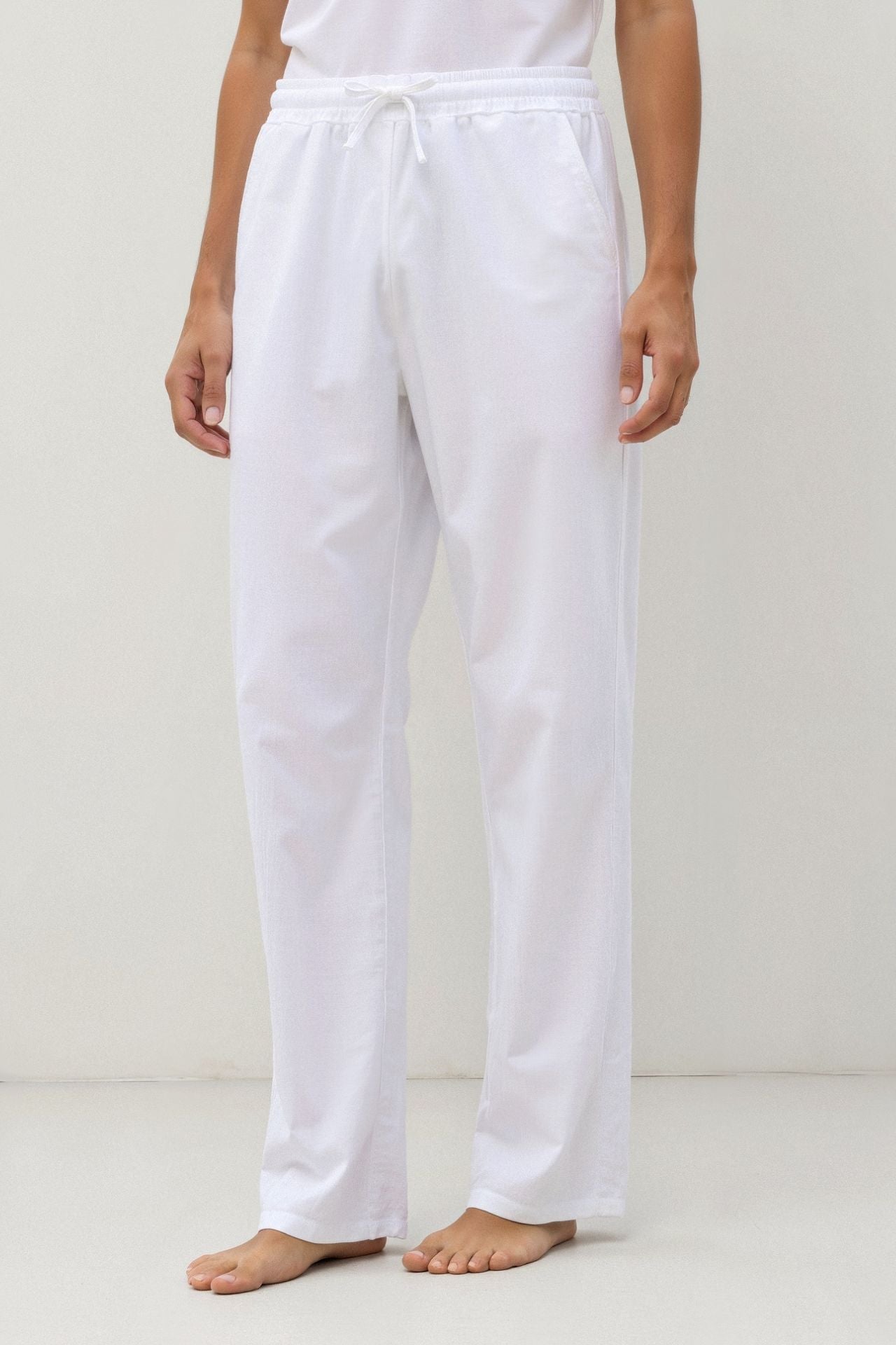 Pantalones con cordón de mezcla de algodón y lino NOBA