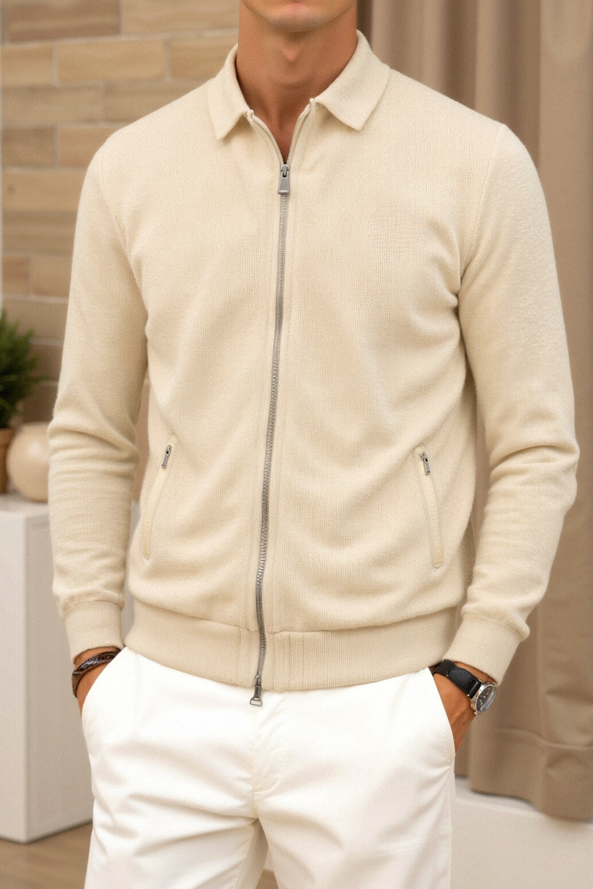 Chaqueta deportiva con cuello de polo de primera calidad