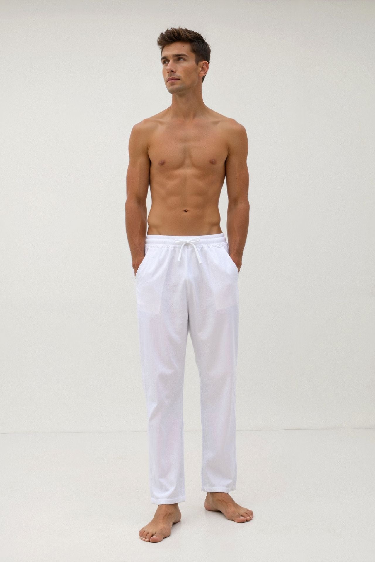 Pantalones con cordón de mezcla de algodón y lino NOBA