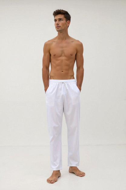 Pantalones con cordón de mezcla de algodón y lino NOBA