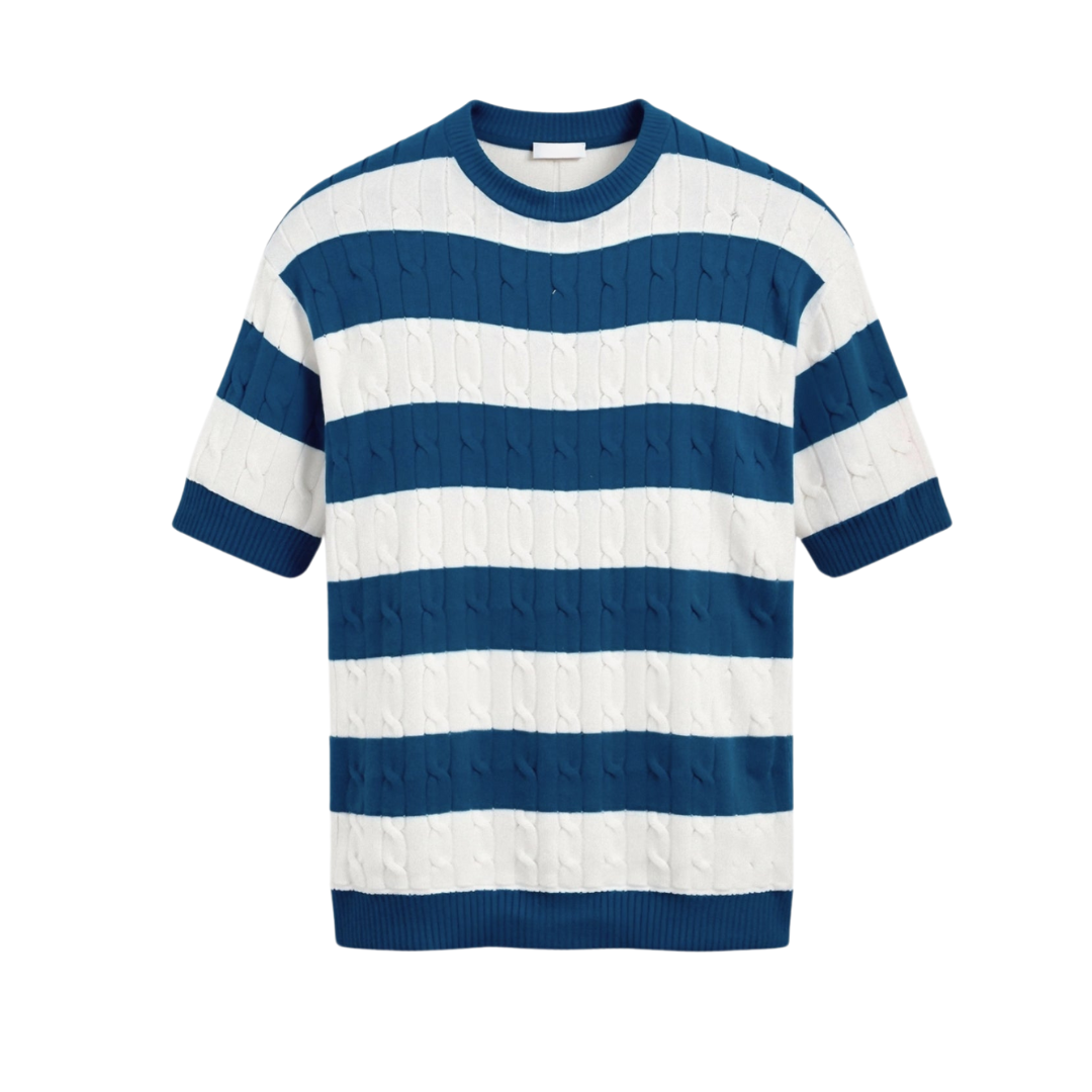 Camiseta de rayas de punto trenzado con cuello redondo NOBA
