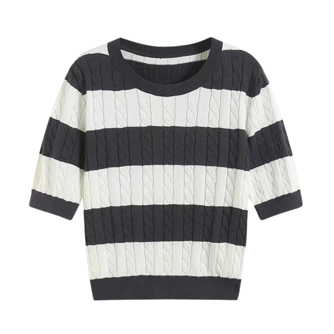 Camiseta de rayas de punto trenzado con cuello redondo NOBA
