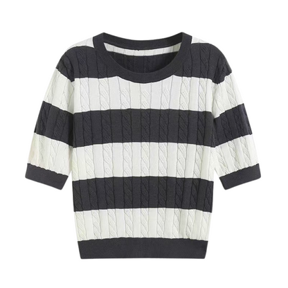 Camiseta de rayas de punto trenzado con cuello redondo NOBA